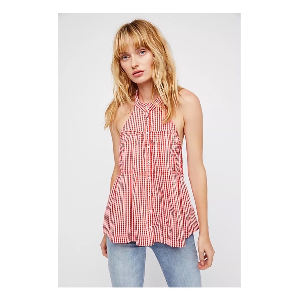 Free People Gingham Halter Top